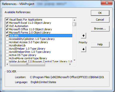 Solver refence in VBA
