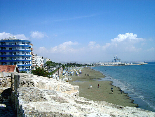 Larnaca's beach and seafront seen from the fort