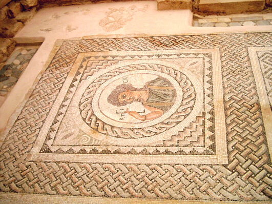 Antique floor mosaic in Kourion in Cyprus