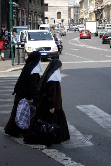 Nuns Crossing a Street in Rome.