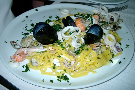 Pasta with seafood.